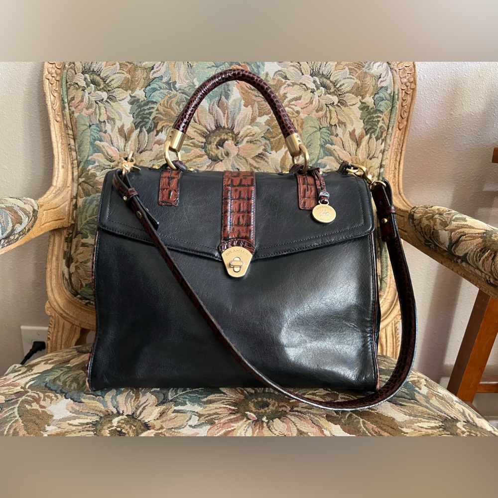 Vintage Brahmin Julia RoseTuscan Briefcase Messenger Purse Handbag Shoulder